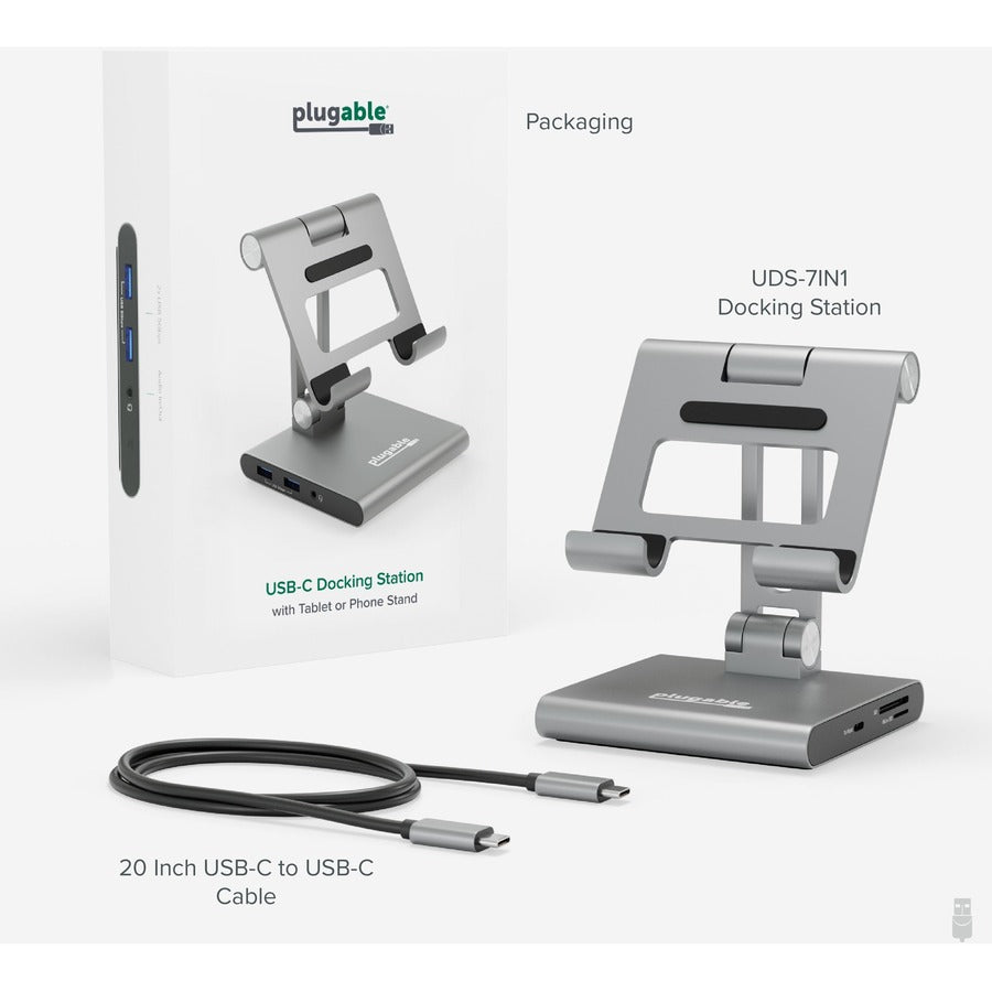 Plugable UDS-7IN1 8-in-1 USB-C Docking Station with Stand for iPad, Tablets, and Laptops