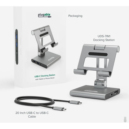 Plugable UDS-7IN1 8-in-1 USB-C Docking Station with Stand for iPad, Tablets, and Laptops