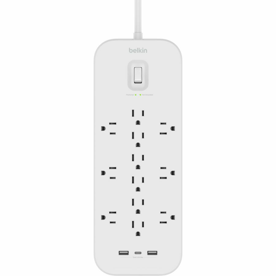 Belkin 12-Outlet Surge Protector Power Strip with USB-C and USB-A Ports, 6 ft Cord, 4000 Joules Surge Protection