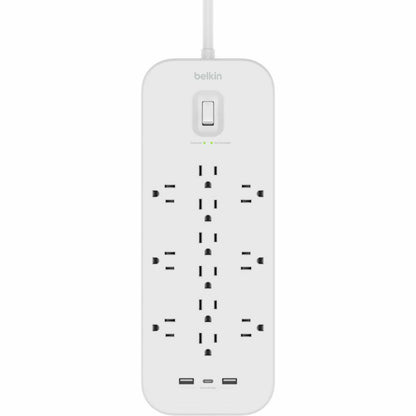Belkin 12-Outlet Surge Protector Power Strip with USB-C and USB-A Ports, 6 ft Cord, 4000 Joules Surge Protection