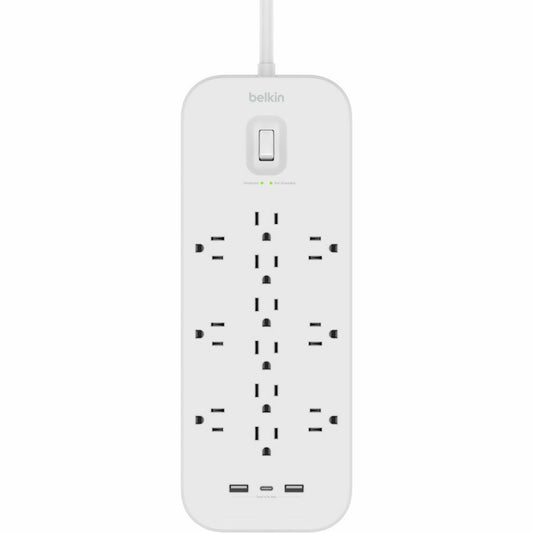 Belkin 12-Outlet Surge Protector Power Strip with USB-C and USB-A Ports, 6 ft Cord, 4000 Joules Surge Protection