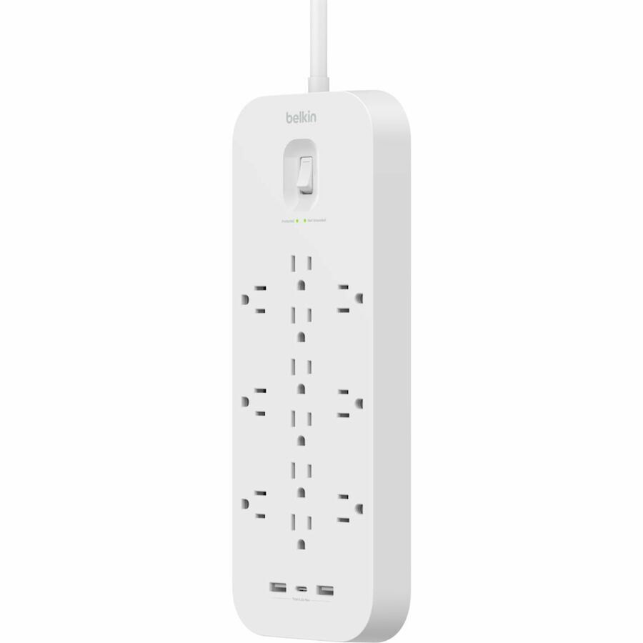 Belkin 12-Outlet Surge Protector Power Strip with USB-C and USB-A Ports, 6 ft Cord, 4000 Joules Surge Protection