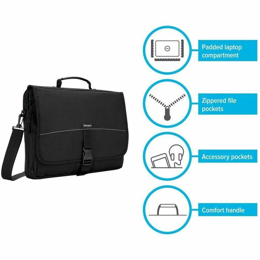 Targus TCM004US 15.6-Inch Messenger Laptop Case with Padded Compartment and Multiple Organizer Sections