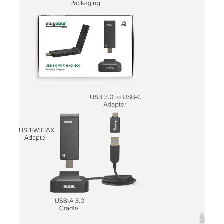 Plugable WiFi 6 USB Adapter for Desktop and Laptops - AX1800 Dual Band Wi-Fi 6 (USB-WIFIAX)