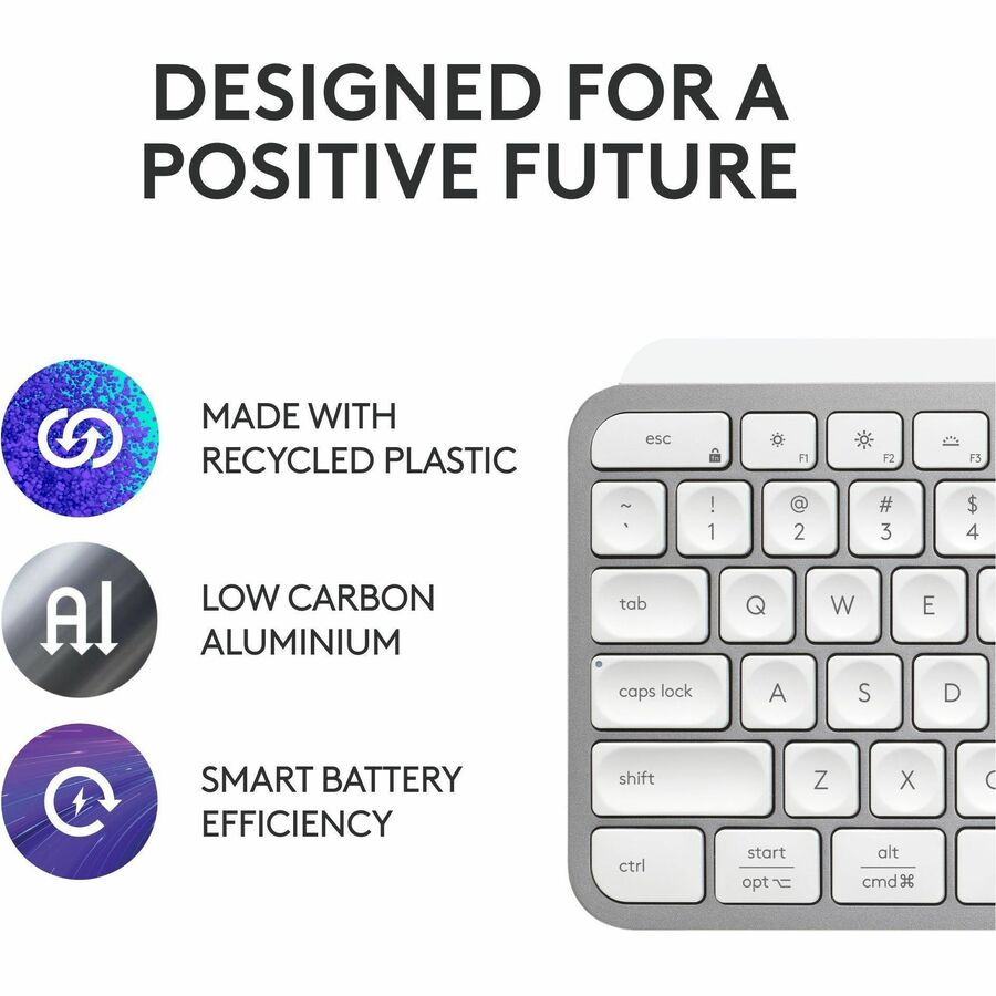 Logitech MX Keys S Wireless Keyboard - Low Profile, Fluid Precise Typing, USB-C Rechargeable, Pale Gray