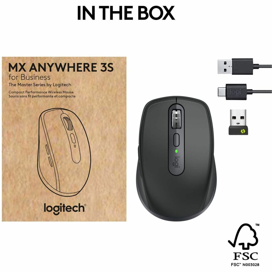 Logitech MX Anywhere 3S Wireless Mouse for Business – Bluetooth, Quiet Click, Secure Logi Bolt, Graphite