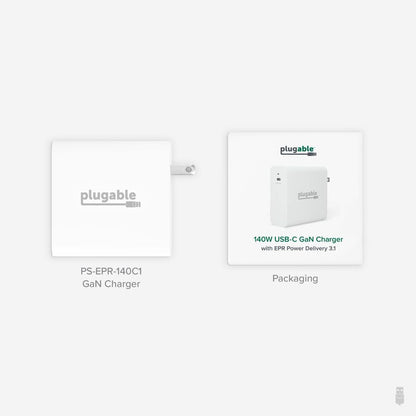 Plugable 140W USB-C GaN Wall Charger for Laptops, Tablets, and Phones