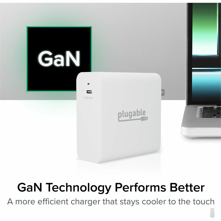 Plugable 140W USB-C GaN Wall Charger for Laptops, Tablets, and Phones