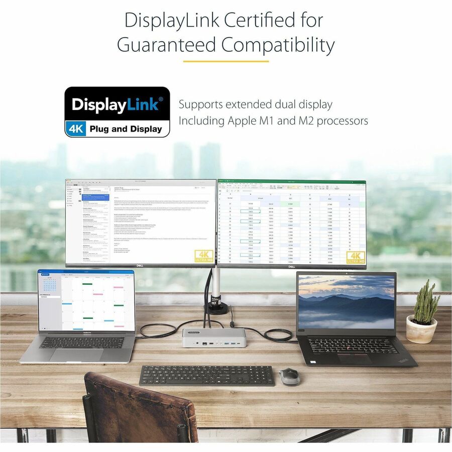 StarTech.com Dual-Laptop USB-C KVM Docking Station with Dual 4K DisplayPort, 7 USB Ports, and Gigabit Ethernet