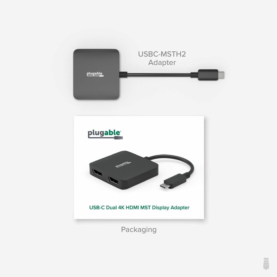 Plugable USB-C to HDMI Adapter for Dual Monitors 4K 60Hz - USBC-MSTH2