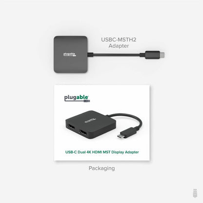 Plugable USB-C to HDMI Adapter for Dual Monitors 4K 60Hz - USBC-MSTH2