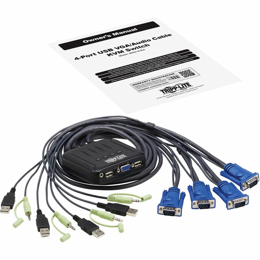 Eaton Tripp Lite Series 4-Port VGA KVM Switch with Built-In VGA, USB & Audio Cables (Part B032-VUA4)