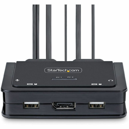 StarTech.com 2-Port Hybrid USB-C DisplayPort KVM Switch with 4K 60Hz Support and Integrated Cables