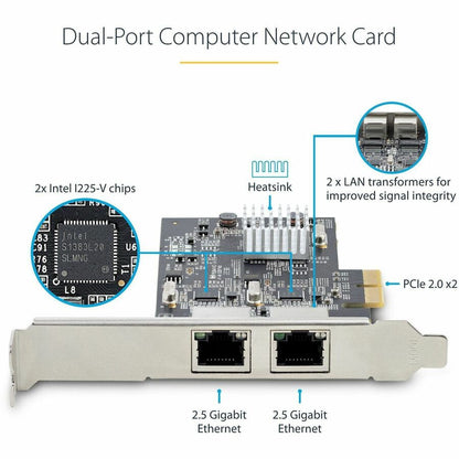 StarTech.com 2-Port 2.5GBase-T PCIe Network Adapter Card - Intel I225-V Dual Ethernet Ports