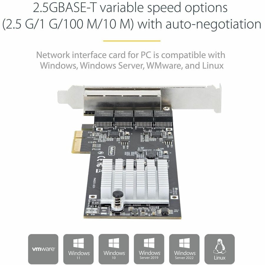 StarTech.com 4-Port 2.5GBASE-T PCIe Network Card with Intel I225-V - Quad Ethernet Adapter for Servers & PCs