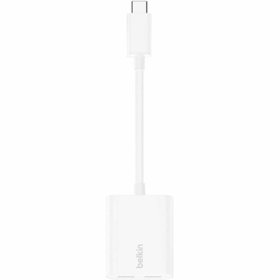 Belkin RockStar USB-C Audio + Charge Adapter F7U081BTWH – Dual Port USB-C Charger and Audio Output for Smartphones, Tablets, and Notebooks