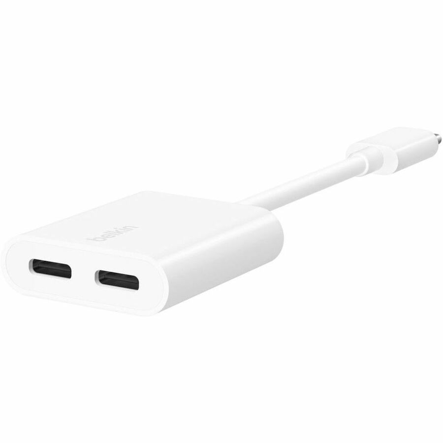 Belkin RockStar USB-C Audio + Charge Adapter F7U081BTWH – Dual Port USB-C Charger and Audio Output for Smartphones, Tablets, and Notebooks