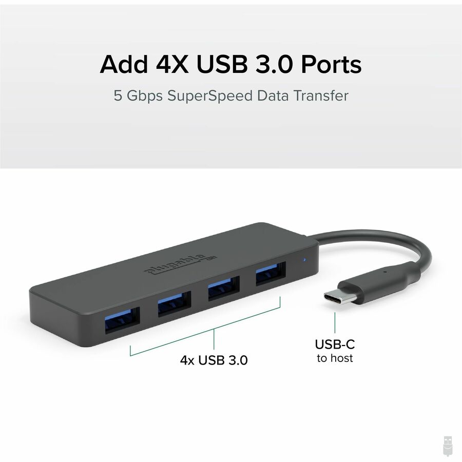 Plugable USBC-HUB4A USB-C to USB 3.0 Hub with 4 Ports for MacBook, Dell XPS, and More
