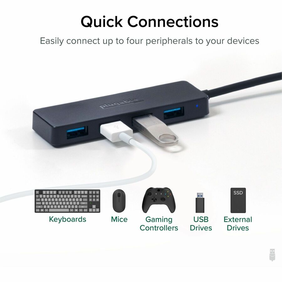 Plugable USB3-HUB4A 4-Port USB 3.0 Hub for Laptop and Desktop Devices