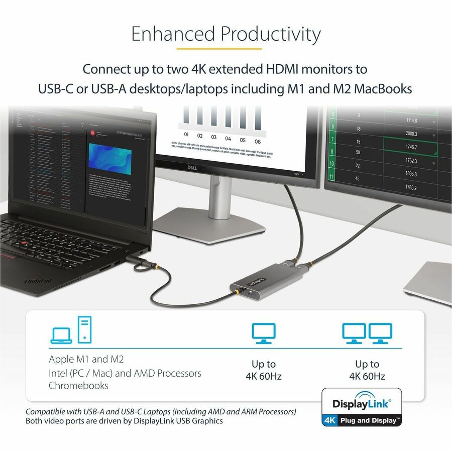 StarTech.com USB-C to Dual HDMI Adapter with 4K 60Hz Support and 100W Power Delivery