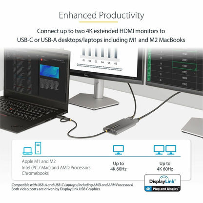 StarTech.com USB-C to Dual HDMI Adapter with 4K 60Hz Support and 100W Power Delivery