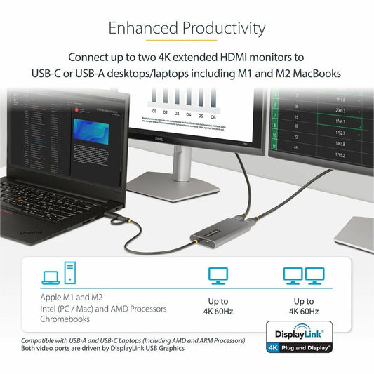 StarTech.com USB-C to Dual HDMI Adapter with 4K 60Hz Support and 100W Power Delivery