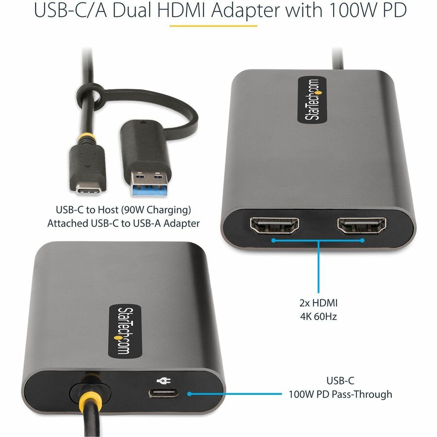 StarTech.com USB-C to Dual HDMI Adapter with 4K 60Hz Support and 100W Power Delivery