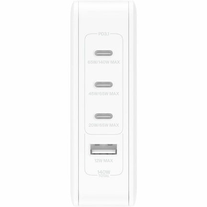 Belkin BoostCharge Pro 140W 4-Port GaN Wall Charger with Foldable Prongs