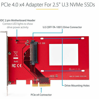 StarTech.com U.3 (SFF-TA-1001) to PCIe 4.0 x4 Adapter Card for 2.5-inch U.3 NVMe SSDs