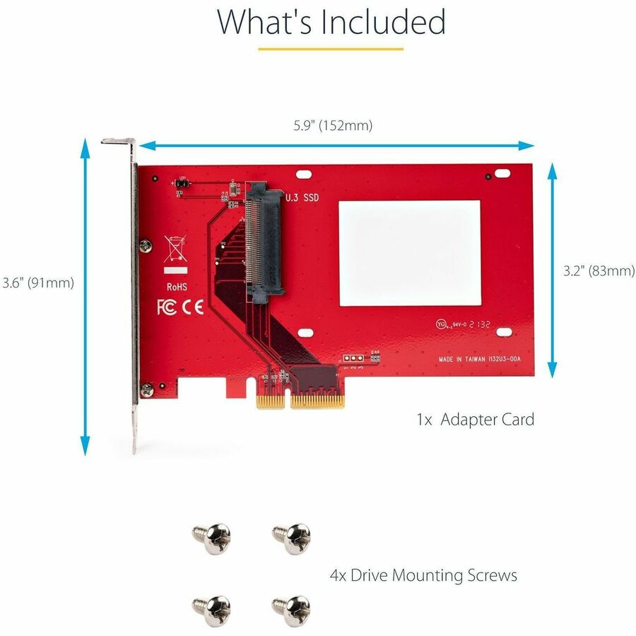 StarTech.com U.3 (SFF-TA-1001) to PCIe 4.0 x4 Adapter Card for 2.5-inch U.3 NVMe SSDs