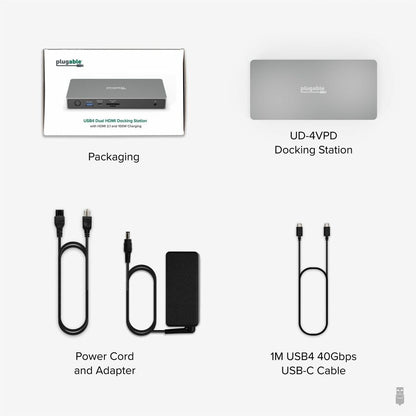 Plugable USB C Docking Station UD-4VPD with Dual 4K HDMI 120Hz Displays and 100W Power Delivery
