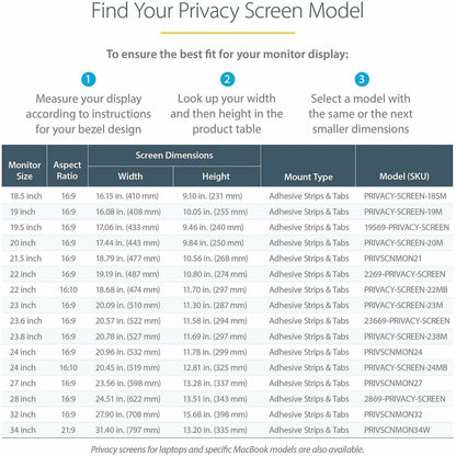 StarTech.com 22-inch 16:9 Monitor Privacy Screen Filter with Blue Light Reduction and Anti-Glare Coating