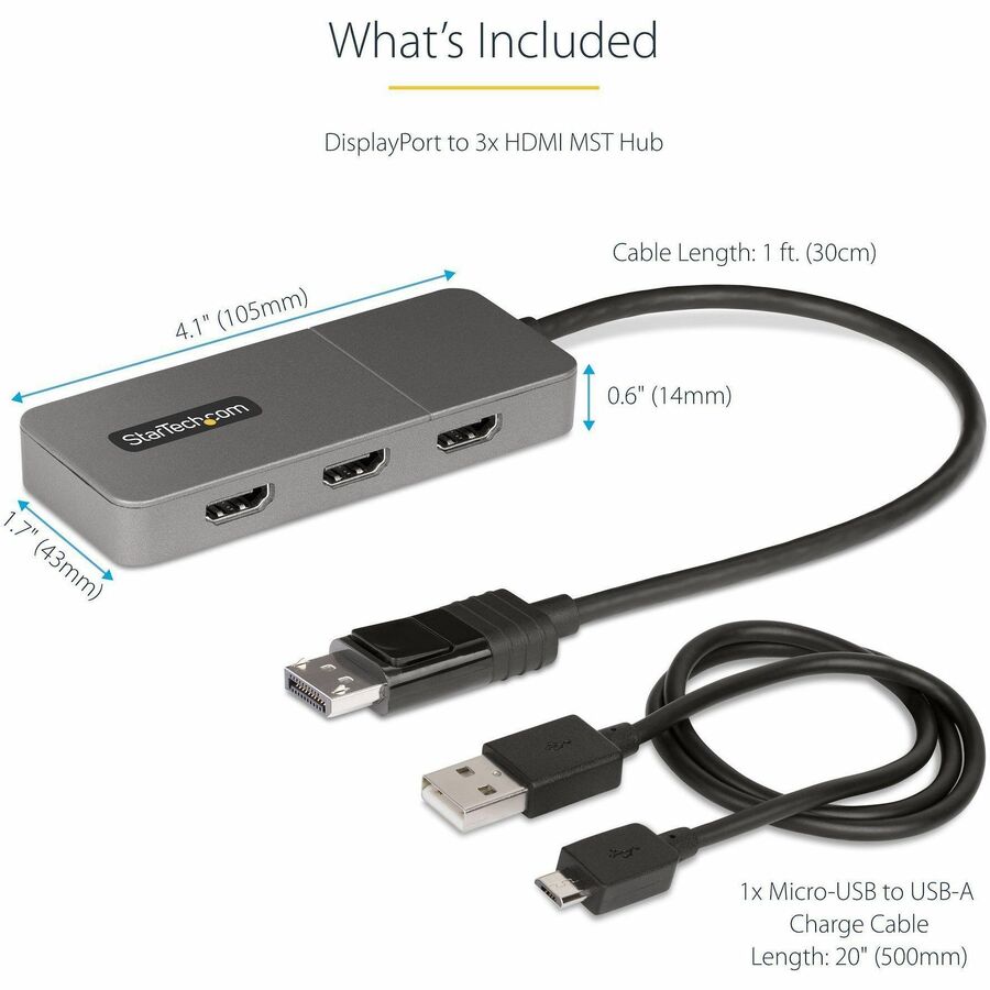 StarTech.com MST14DP123HD DisplayPort to Triple HDMI 4K 60Hz MST Hub for Windows