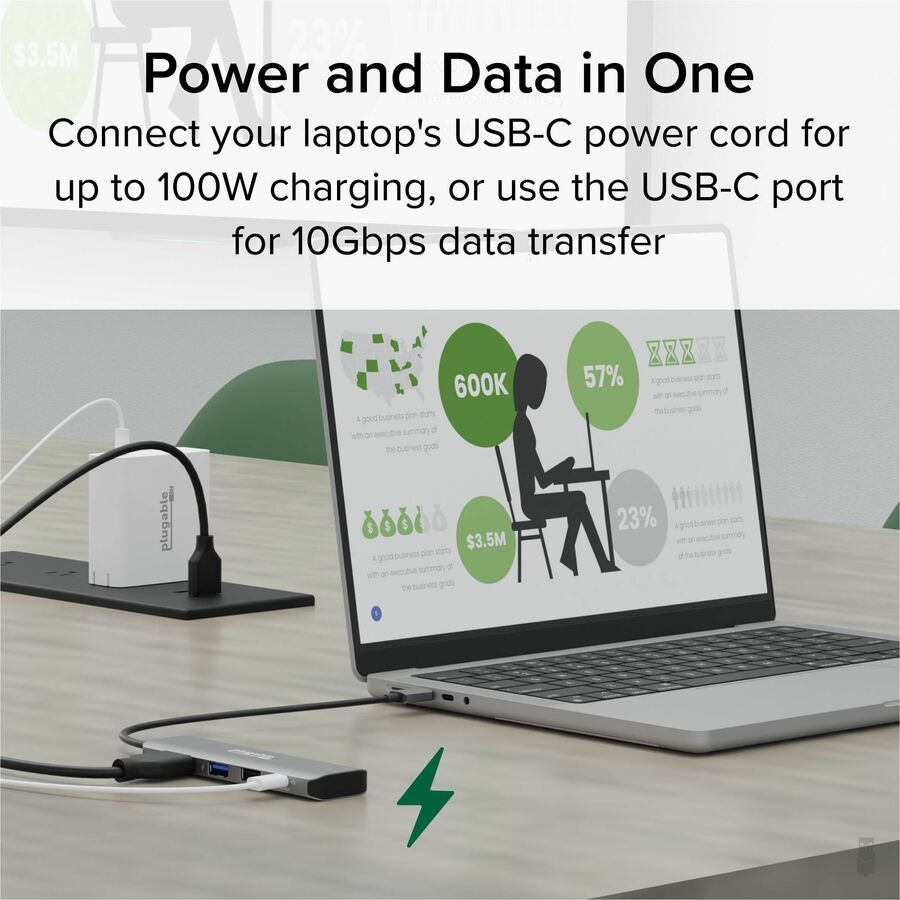 Plugable USB C Hub Multiport Adapter 4-in-1 with 4K HDMI, 100W Power Delivery, and Data Transfer