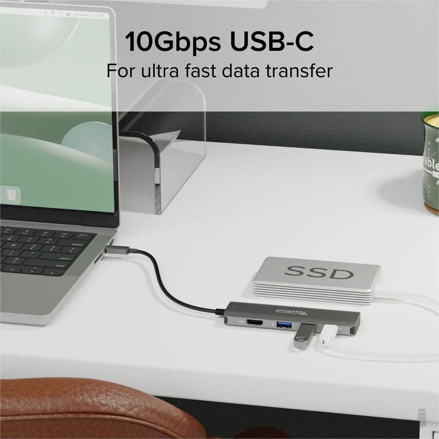 Plugable USB C Hub Multiport Adapter 4-in-1 with 4K HDMI, 100W Power Delivery, and Data Transfer