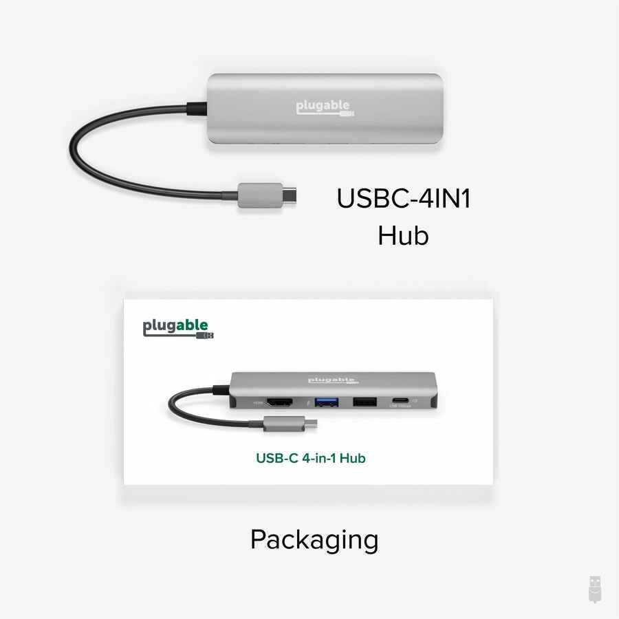 Plugable USB C Hub Multiport Adapter 4-in-1 with 4K HDMI, 100W Power Delivery, and Data Transfer