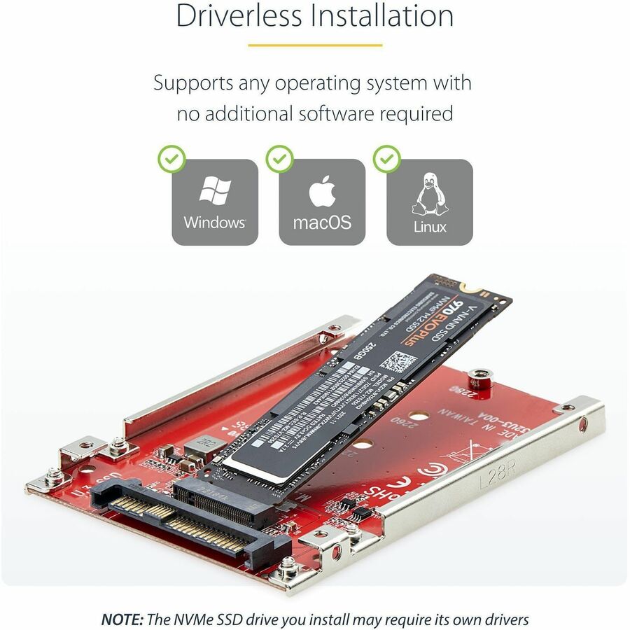 StarTech.com M.2 to U.3 Adapter for PCIe NVMe SSDs - Converts M.2 to 2.5-Inch U.3 Drive Bay