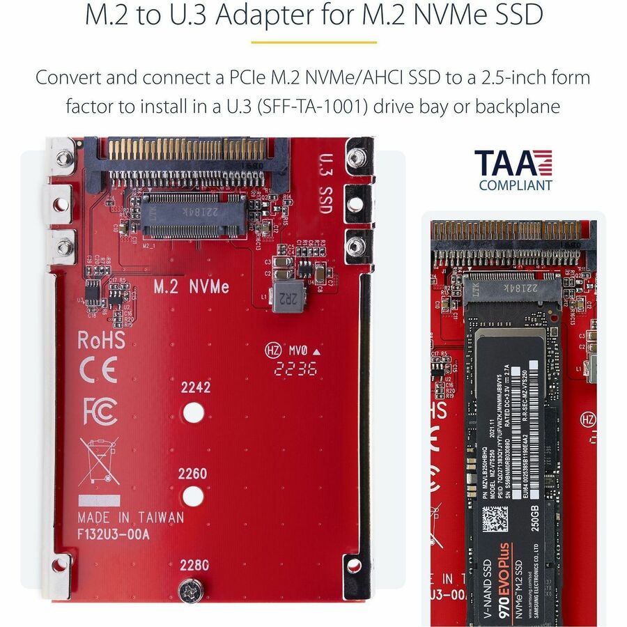 StarTech.com M.2 to U.3 Adapter for PCIe NVMe SSDs - Converts M.2 to 2.5-Inch U.3 Drive Bay