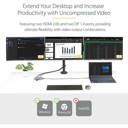 StarTech.com USB-C Triple-Monitor Multiport Adapter with HDMI, DisplayPort, 3x USB 3.2 Gen 2 Ports, Gigabit Ethernet, and Power Delivery