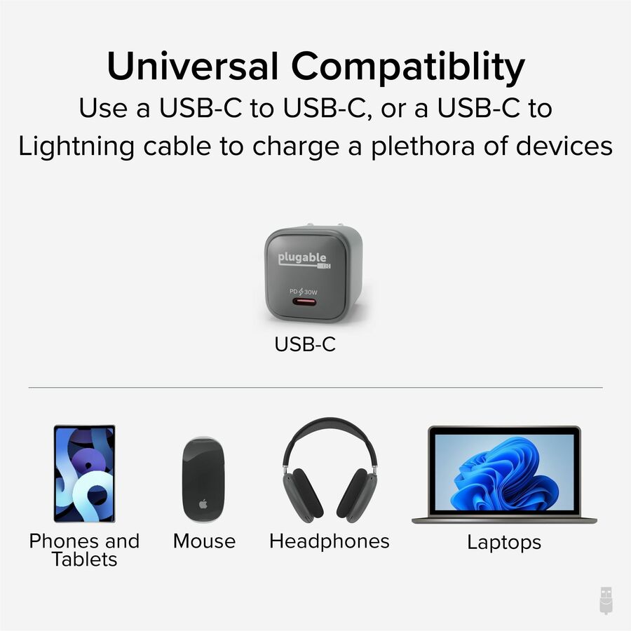 Plugable 30W USB-C GaN Charger – Fast Charging for iPhone, iPad, Galaxy, and USB-C Devices