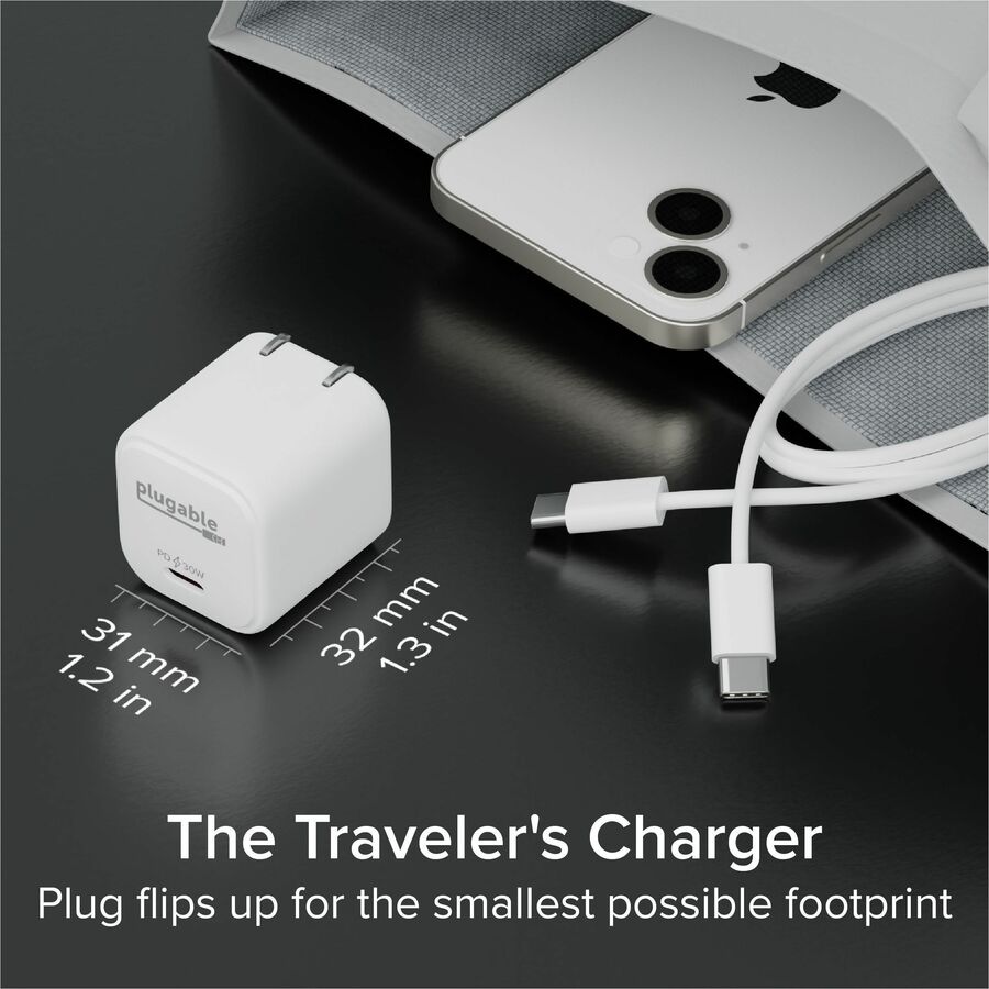 Plugable 30W USB-C GaN Charger – Fast Charging for iPhone, iPad, Galaxy, and USB-C Devices