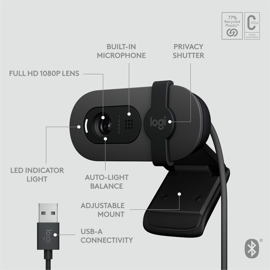 Logitech Brio 105 Full HD Webcam with Auto-Light Balance and Privacy Shutter