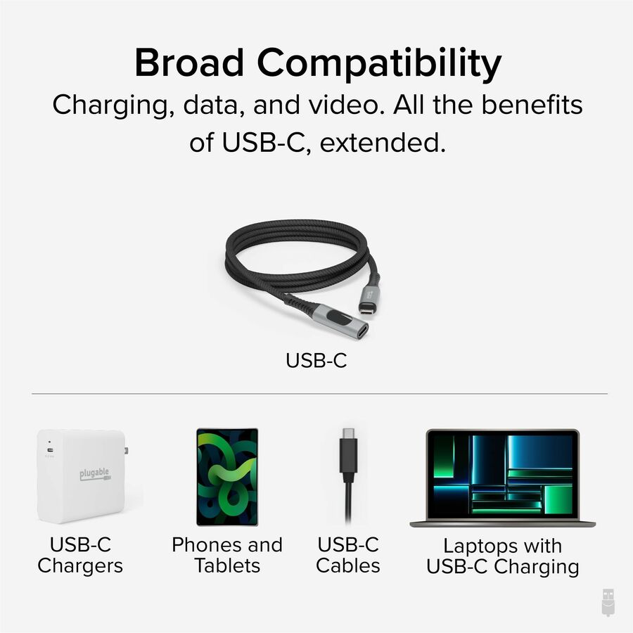 Plugable USB-C Extension Cable 3.3 ft with Digital Power Meter and 240W Power Delivery