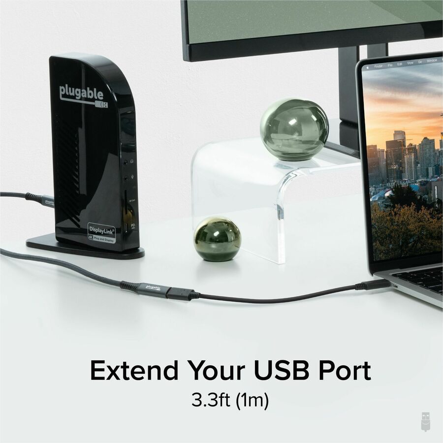 Plugable USB-C Extension Cable 3.3 ft with Digital Power Meter and 240W Power Delivery