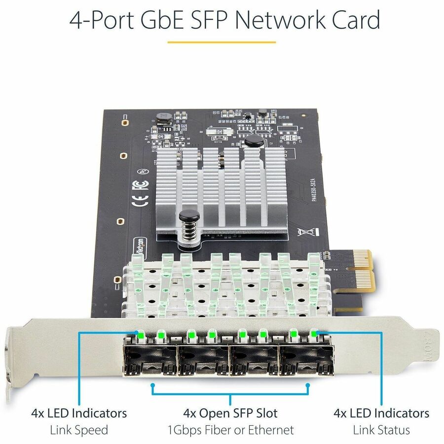 StarTech.com 4-Port GbE SFP Network Card P041GINETWORKCARD with Intel I350-AM4 Chipset