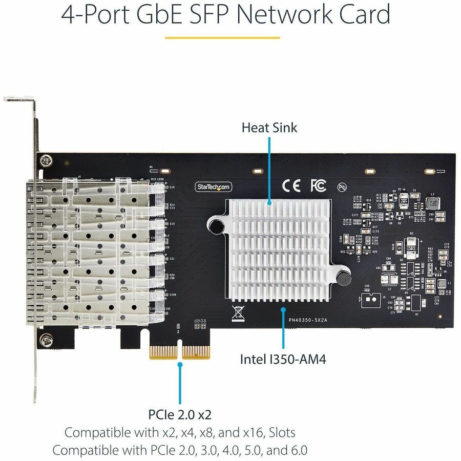StarTech.com 4-Port GbE SFP Network Card P041GINETWORKCARD with Intel I350-AM4 Chipset