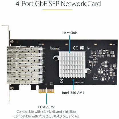 StarTech.com 4-Port GbE SFP Network Card P041GINETWORKCARD with Intel I350-AM4 Chipset