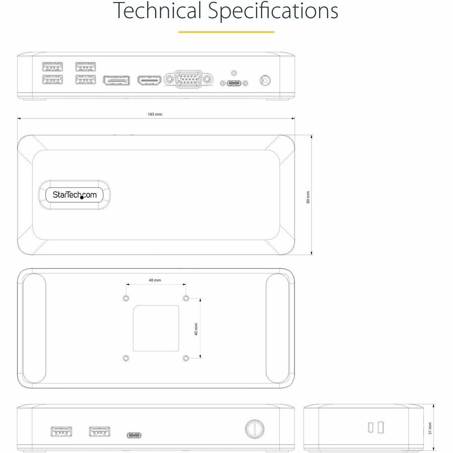 StarTech.com Dual-Monitor USB-C Docking Station with 7-Port USB Hub and 4K Support - Part No. 101N-USBC-DOCK
