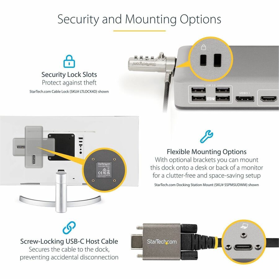 StarTech.com Dual-Monitor USB-C Docking Station with 7-Port USB Hub and 4K Support - Part No. 101N-USBC-DOCK