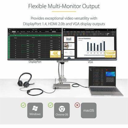 StarTech.com Dual-Monitor USB-C Docking Station with 7-Port USB Hub and 4K Support - Part No. 101N-USBC-DOCK